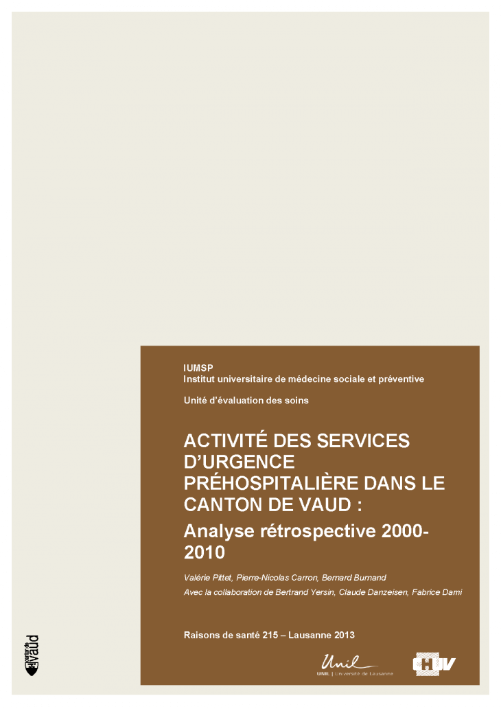 Activité des services d'urgence dans le canton de Vaud: analyse rétrospective 2000-2010