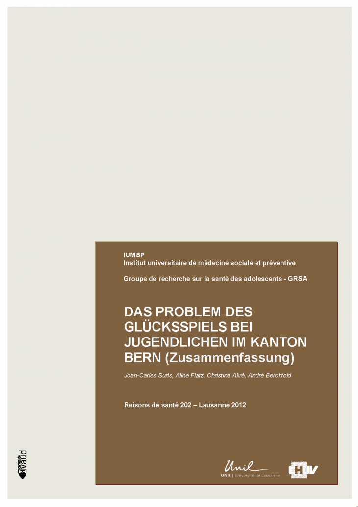 Das Problem des Glücksspiels bei Jugendlichen im Kanton Bern (Zusammenfassung)