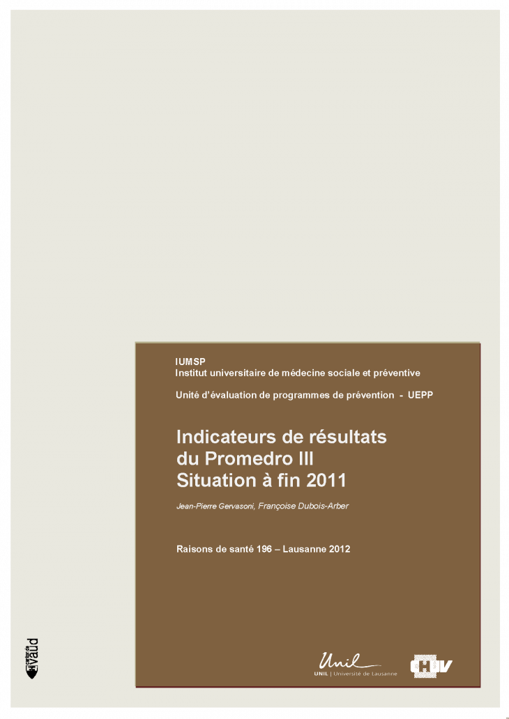 Indicateurs de résultats du Promedro III : situation à fin 2011