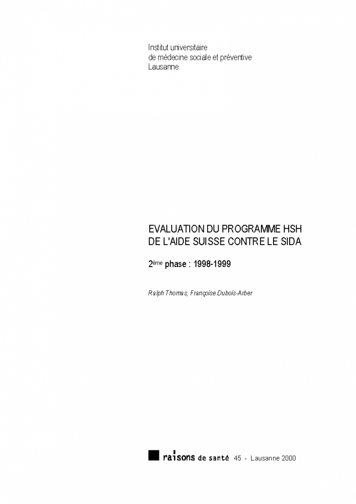 Evaluation du programme HSH de l'Aide suisse contre le sida, 2ème phase: 1998-1999