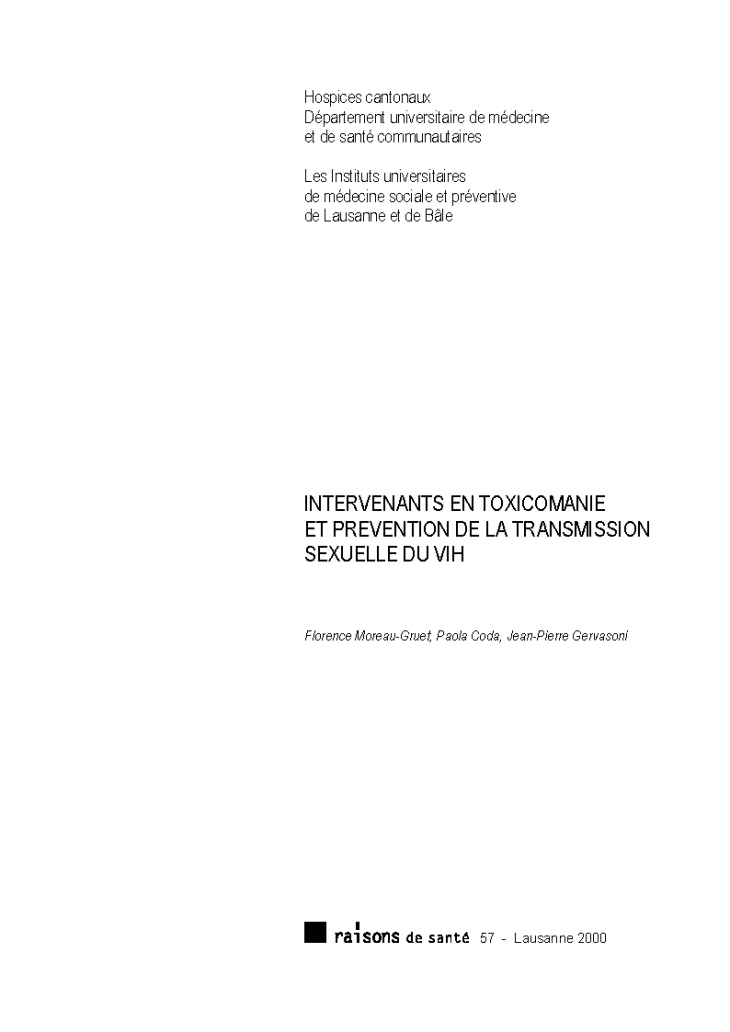 Intervenants en toxicomanie et prévention de la transmission sexuelle du VIH
