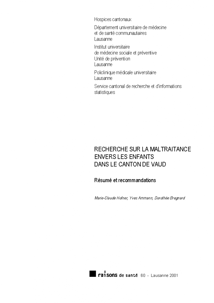 Recherche sur la maltraitance envers les enfants dans le canton de Vaud: résumé et recommandations