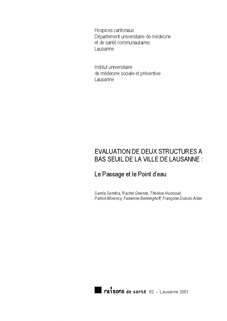 Evaluation de deux structures à bas seuil de la ville de Lausanne : Le Passage et le Point d'eau