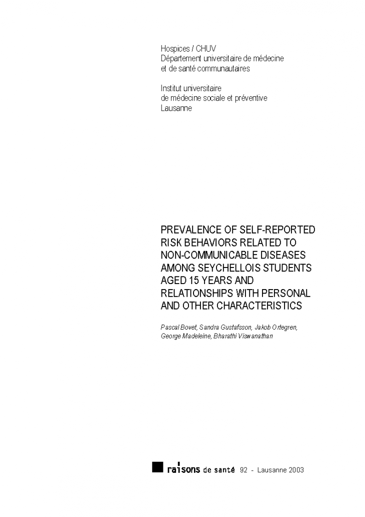 Prevalence of self-reported risk behaviors related to non-communicable diseases among Seychellois students aged 15 years and relationships with personal and other characteristics