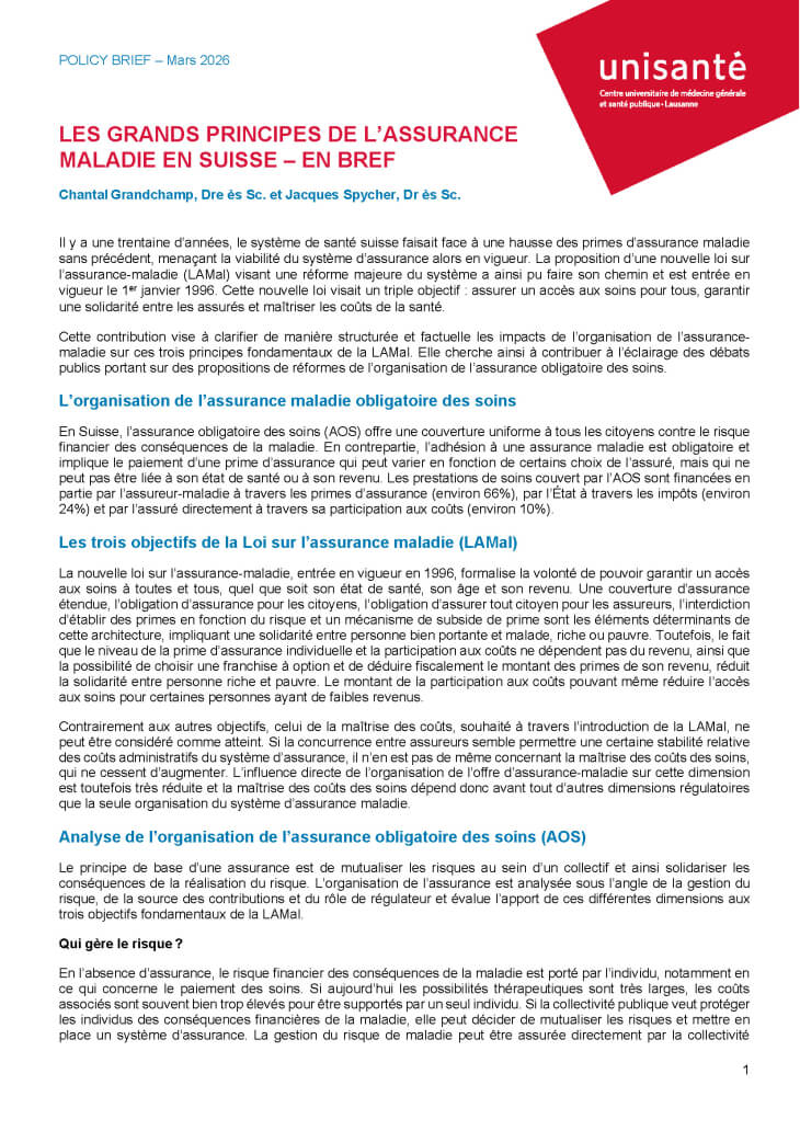 couverture du résumé en bref du policy brief Les grands principes de l'assurance maladie en Suisse