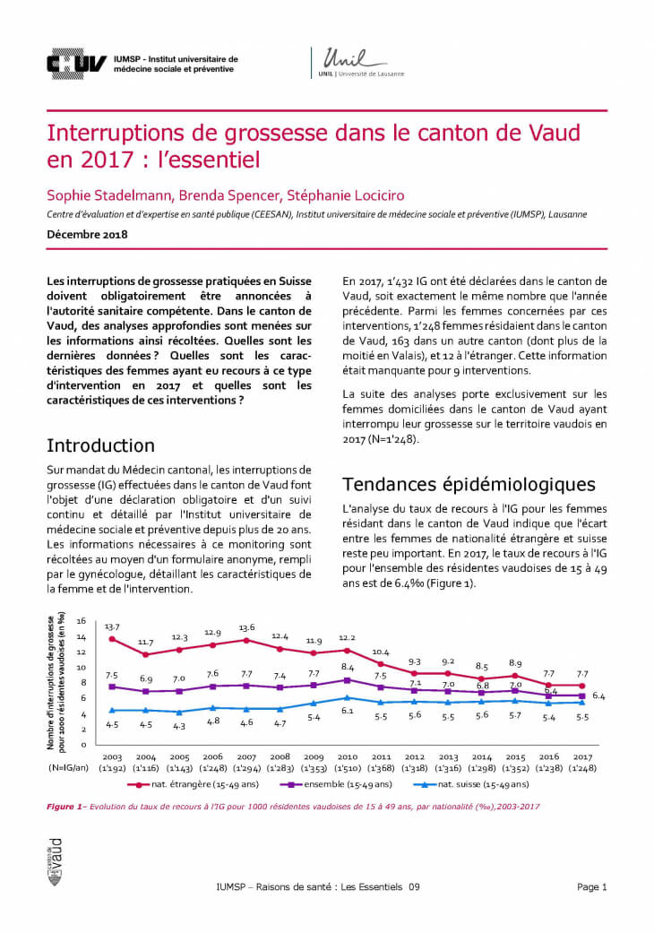 Interruptions de grossesse dans le canton de Vaud en 2017 : l’essentiel