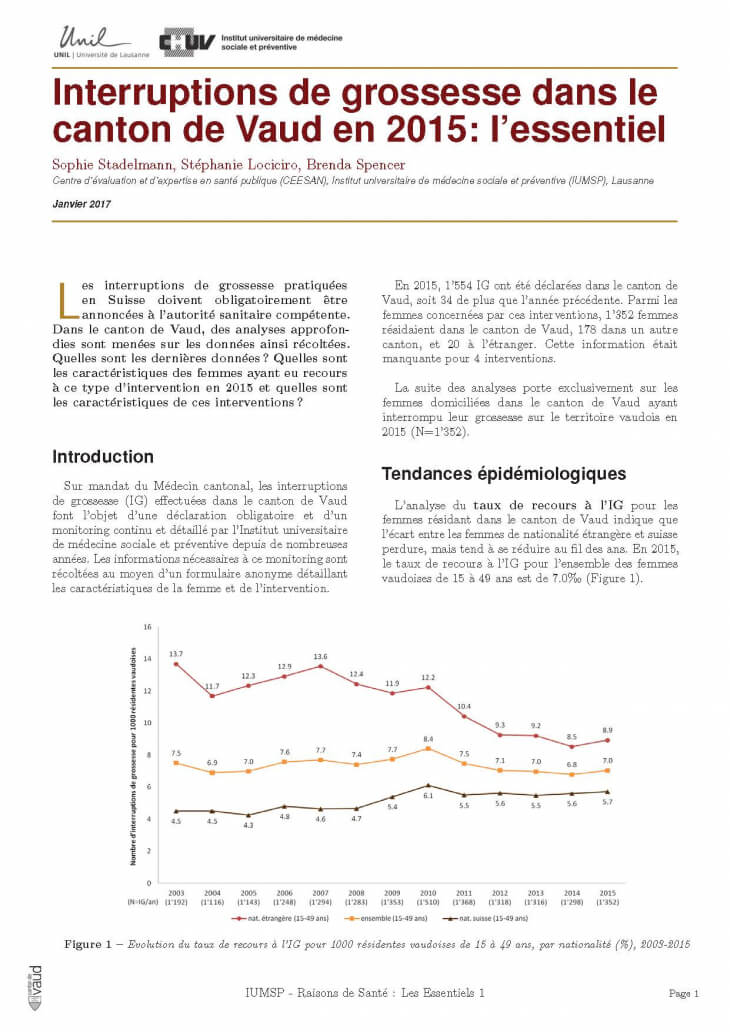 Interruptions de grossesse dans le canton de Vaud en 2015: l’essentiel