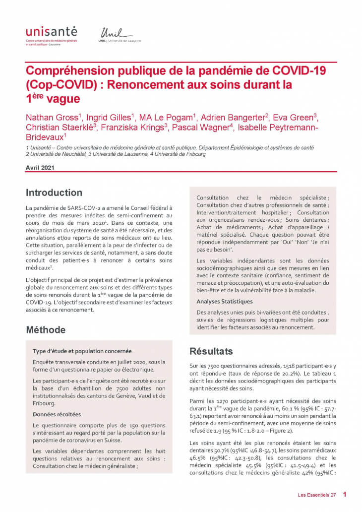 Page de titre du Raison de santé - les essentiels 27