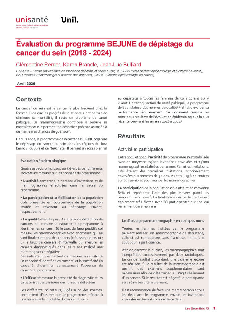 Page de titre du Raison de santé : les essentiels 75