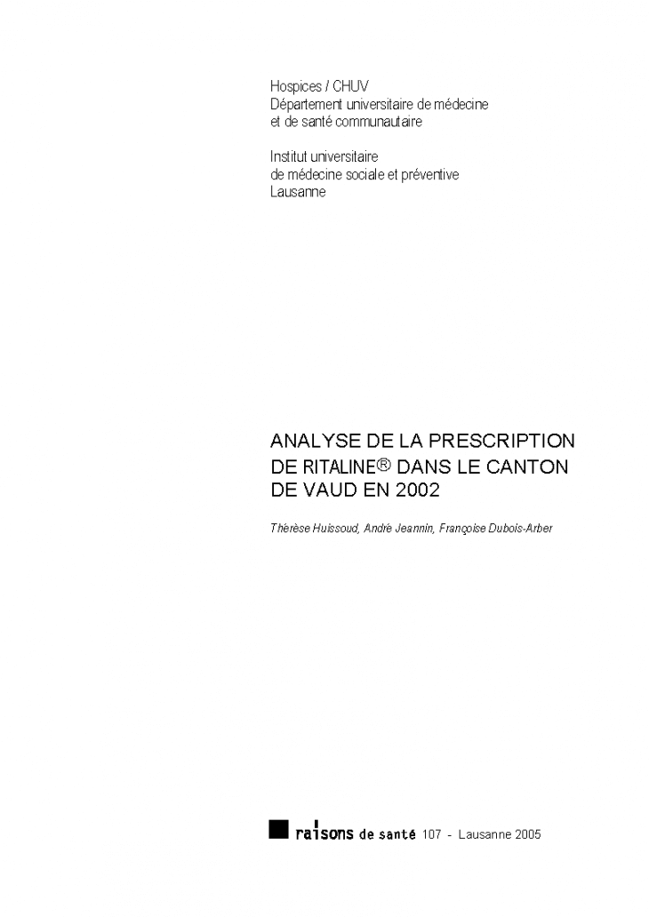 Analyse de la prescription de Ritaline® dans le canton de Vaud en 2002