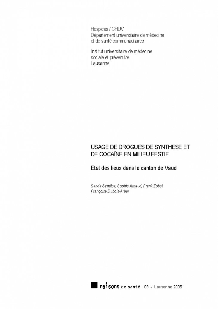 Usage de drogues de synthèse et de cocaïne en milieu festif : état des lieux dans le canton de Vaud