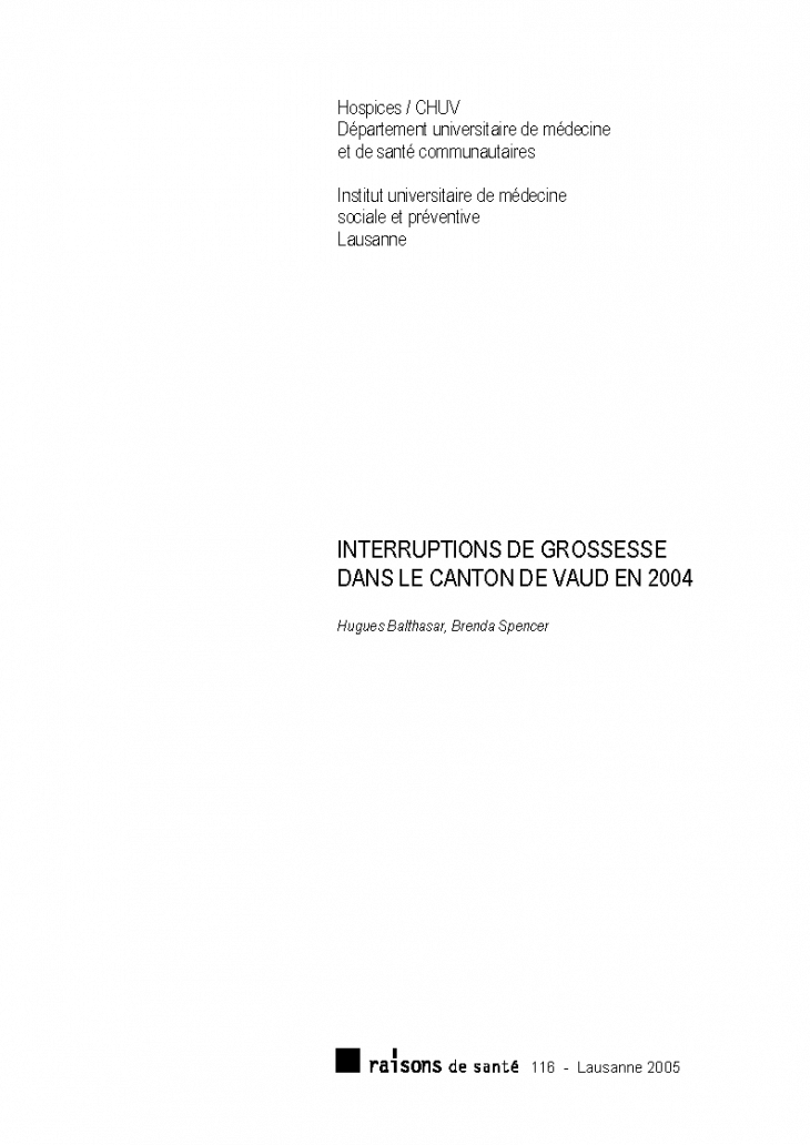 Interruptions de grossesse dans le canton de Vaud en 2004
