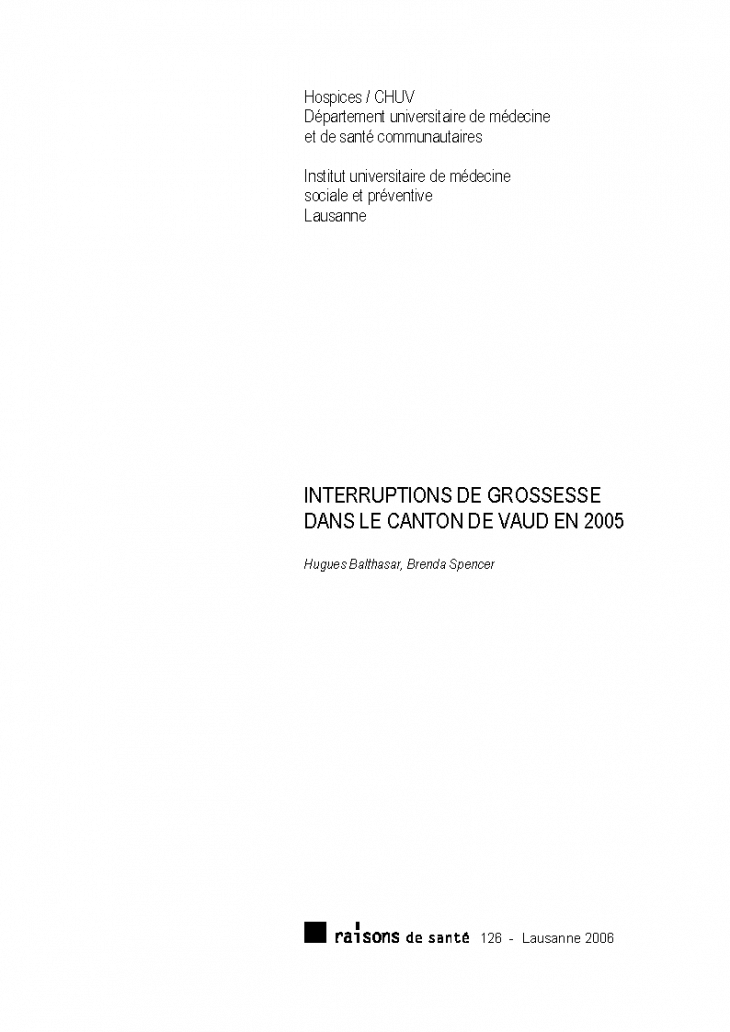 Interruptions de grossesse dans le canton de Vaud en 2005