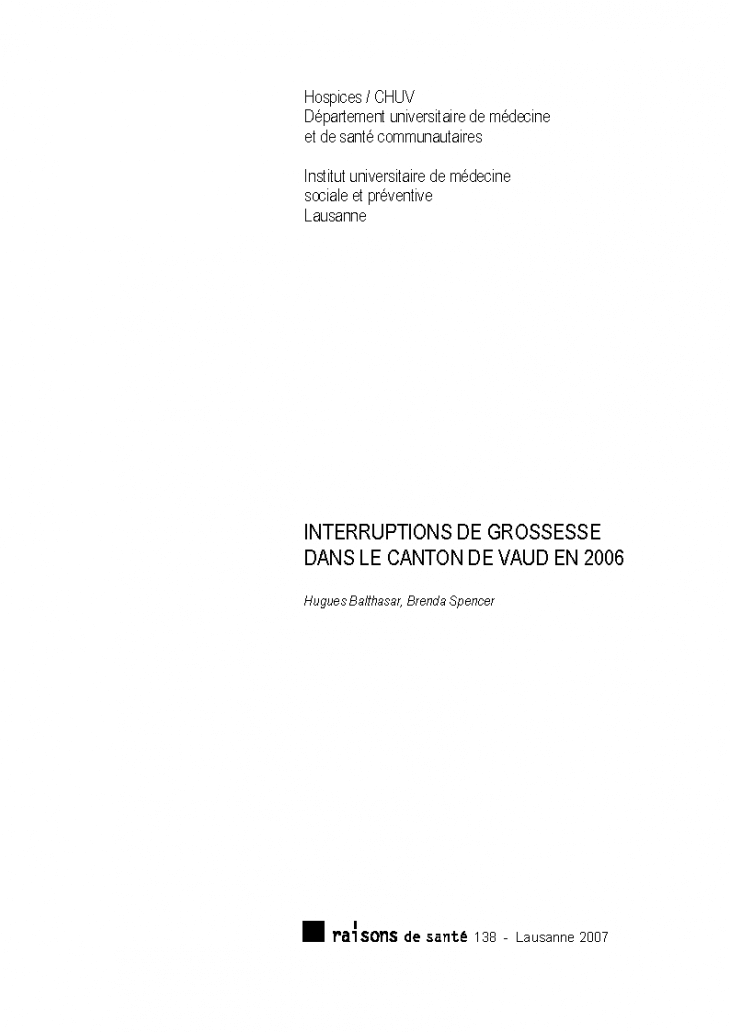 Interruptions de grossesse dans le canton de Vaud en 2006
