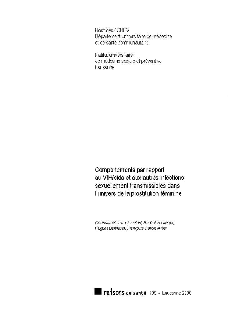 Comportements par rapport au VIH/sida et aux autres infections sexuellement transmissibles dans l'univers de la prostitution féminine