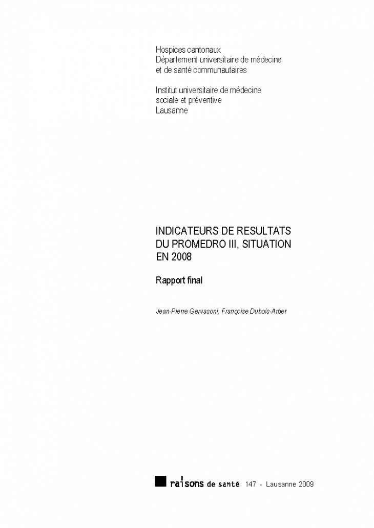 Indicateurs de résultats du Promedro III, situation en 2008 : rapport final
