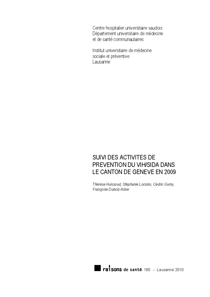 Suivi des activités de prévention du VIH/sida dans le canton de Genève en 2009