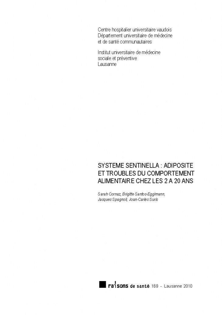Système Sentinella: adiposité et troubles du comportement alimentaire chez les 2 à 20 ans