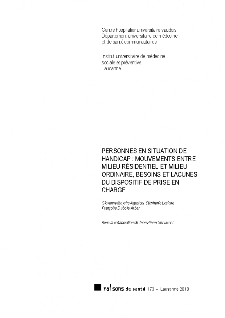 Personnes en situation de handicap : mouvements entre milieu résidentiel et milieu ordinaire, besoins et lacunes du dispositif de prise en charge