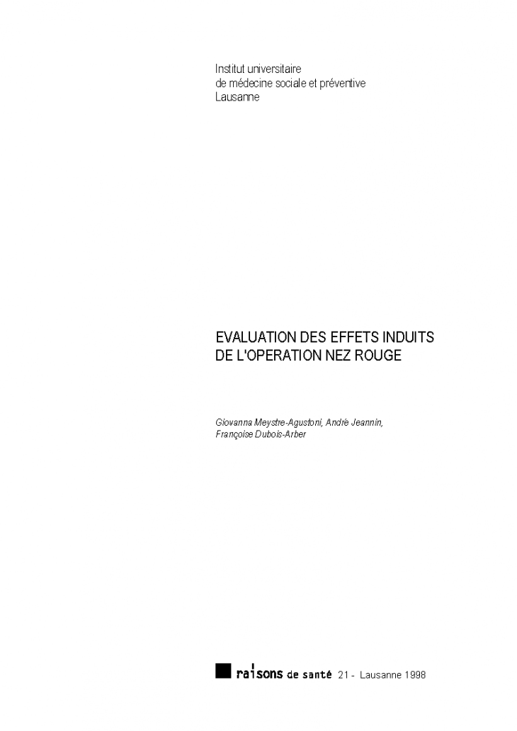 Evaluation des effets induits de l'Opération Nez rouge