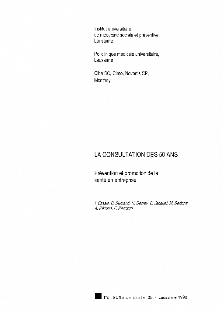 La consultation des 50 ans : Prévention et promotion de la santé en entreprise