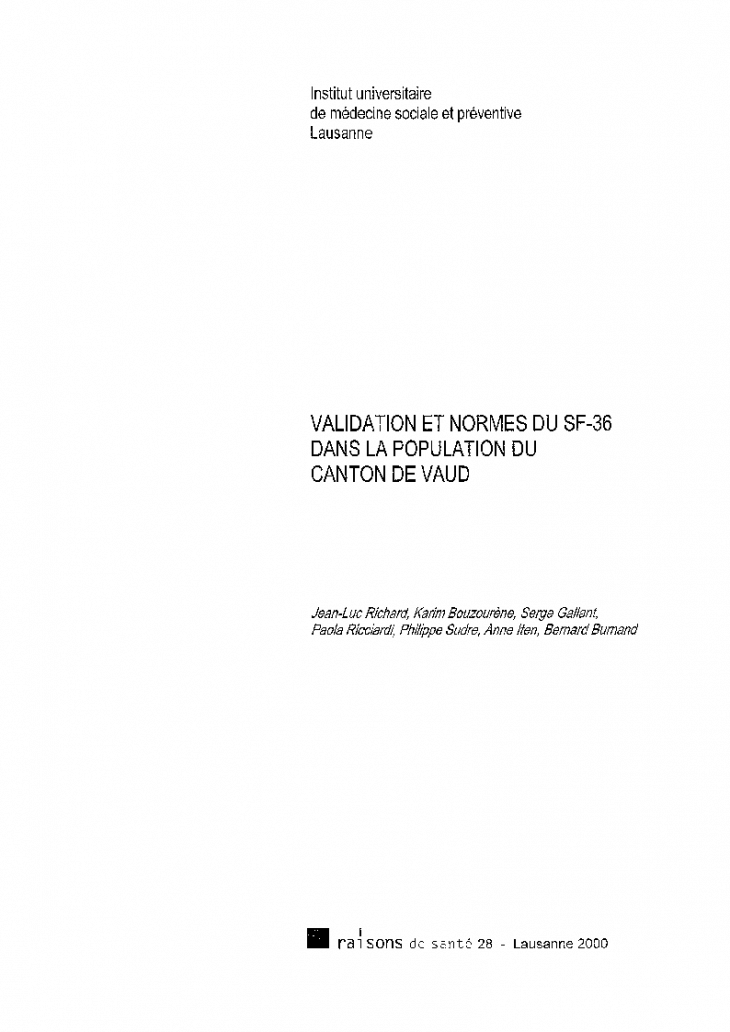Validation et normes du SF-36 dans la population du canton de Vaud