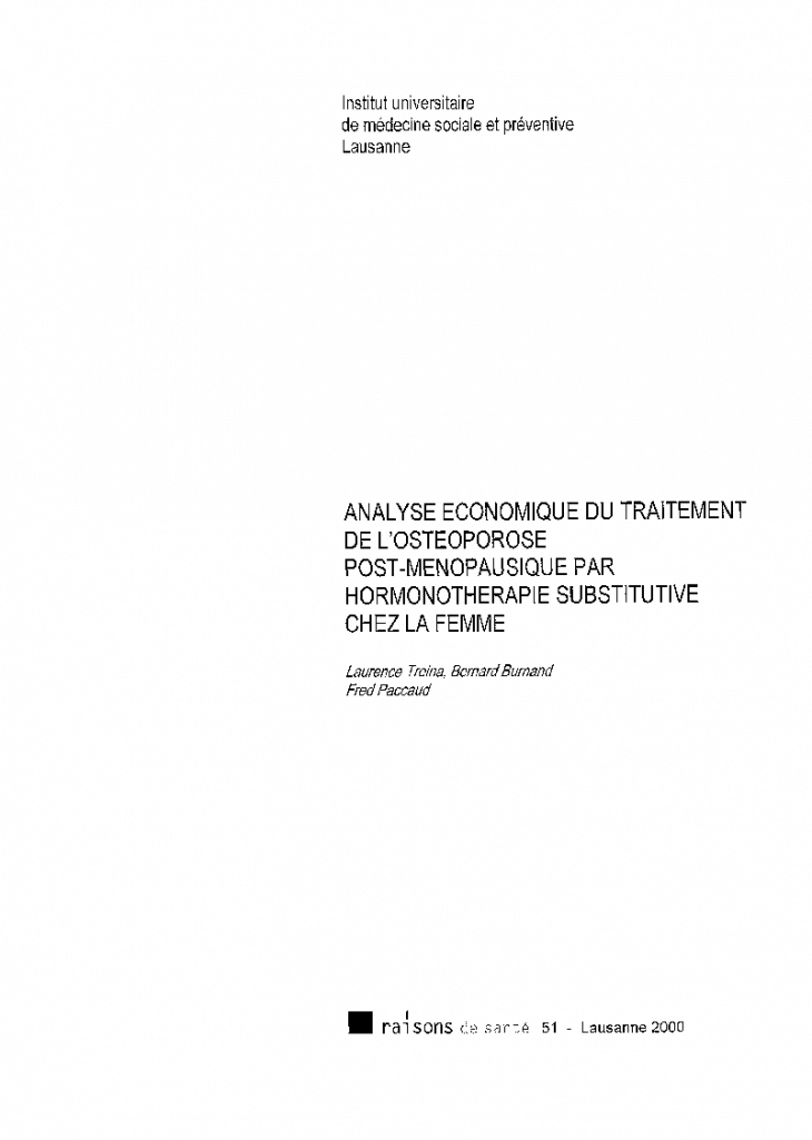 Analyse économique du traitement de l'ostéoporose post-ménopausique par hormonothérapie substitutive chez la femme