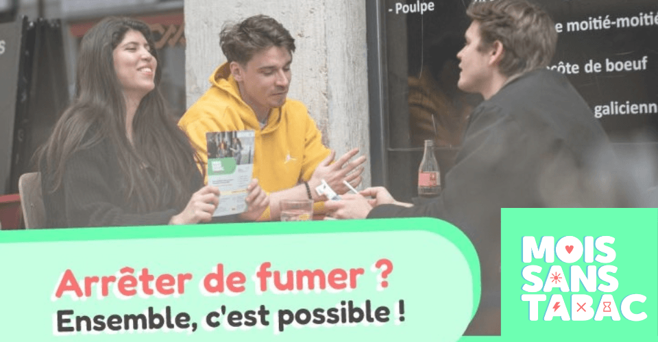 affiche du mois sans tabac 2026 avec des jeunes qui arrêtent de fumer