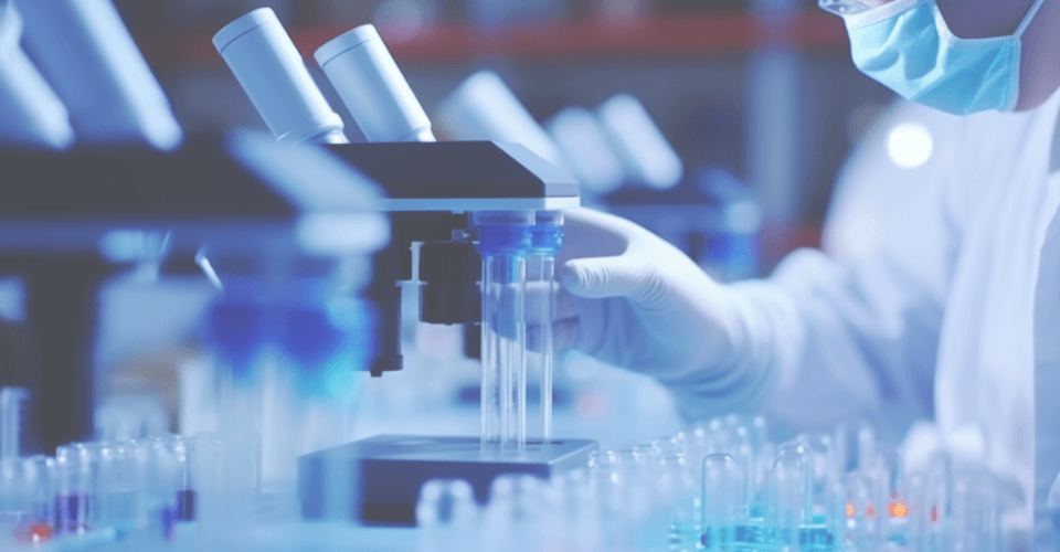 chercheur portant un masque et manipulant des échantillons de test pour une étude