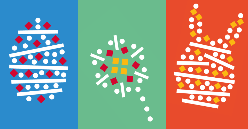 illustration de pâques, oeuf, fleur, lapin