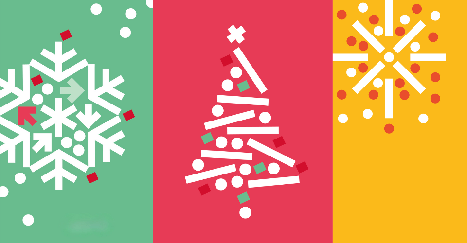 flocon de neige, sapin pour carte de voeux de noel