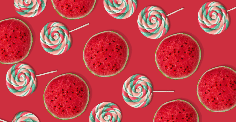 rondelle de pastèque et sucette sucrée